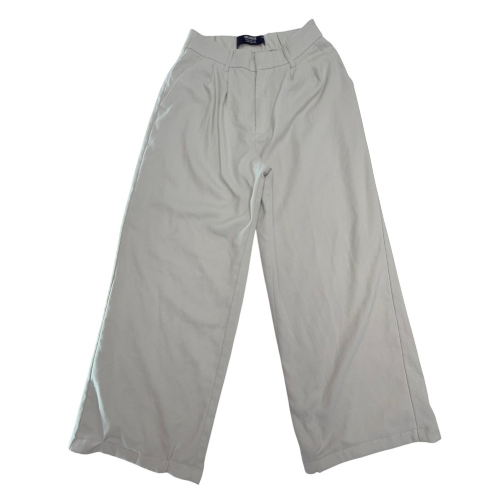 Hollister Livvy Wide Leg Pants Womens Small Beige Cropped Ultra High Rise